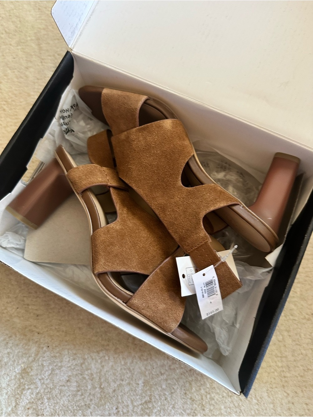 Banana Republic Leather Crosso Tan Suede Block Heel Slingback Sandals NWT